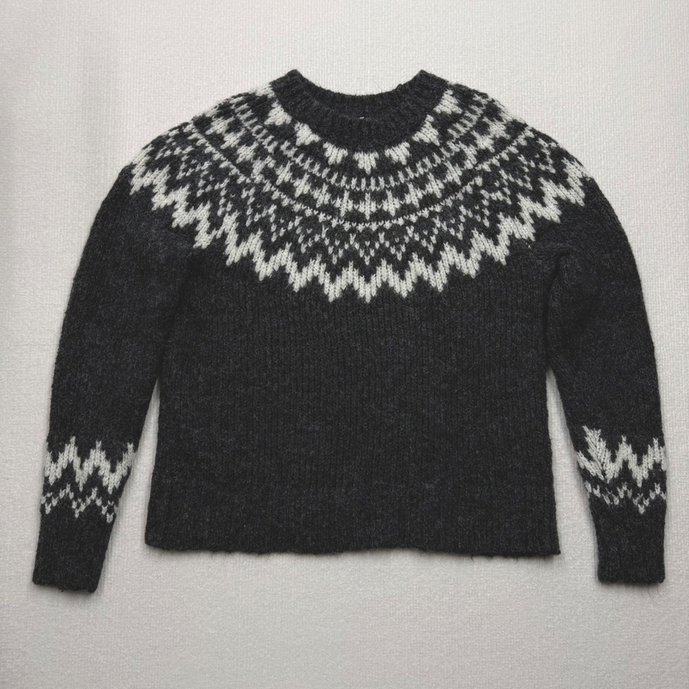 Uniqlo Fair Isle Wool Blend Sweater Women S Gray Knit Pullover Cabincore Nordic